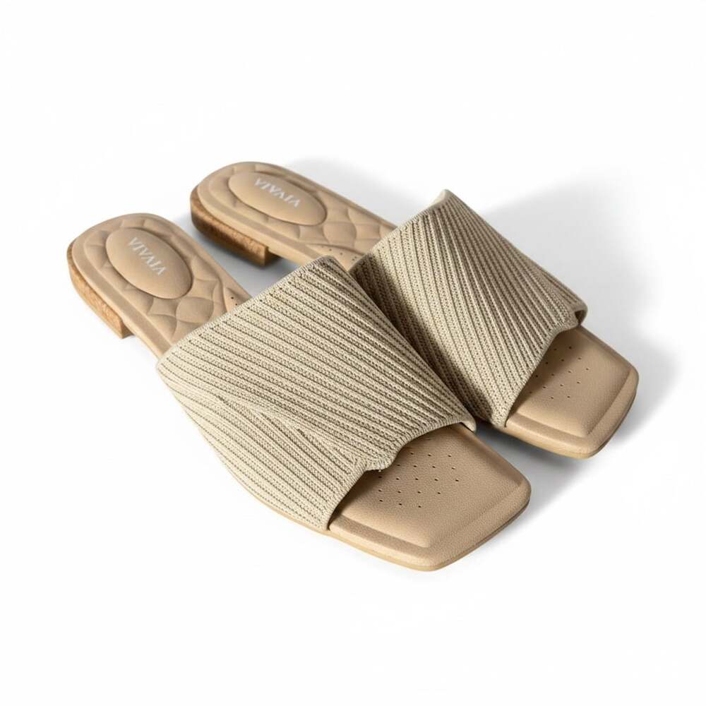VIVAIA Maeve Knit Slide Sandals Beige Square Toe Size 41 / US 10 Like New